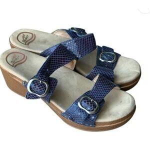 Dansko Women’s Sandals Size 39 US 8.5-9 Wedge Heel Blue Buckle Strappy Comfort
